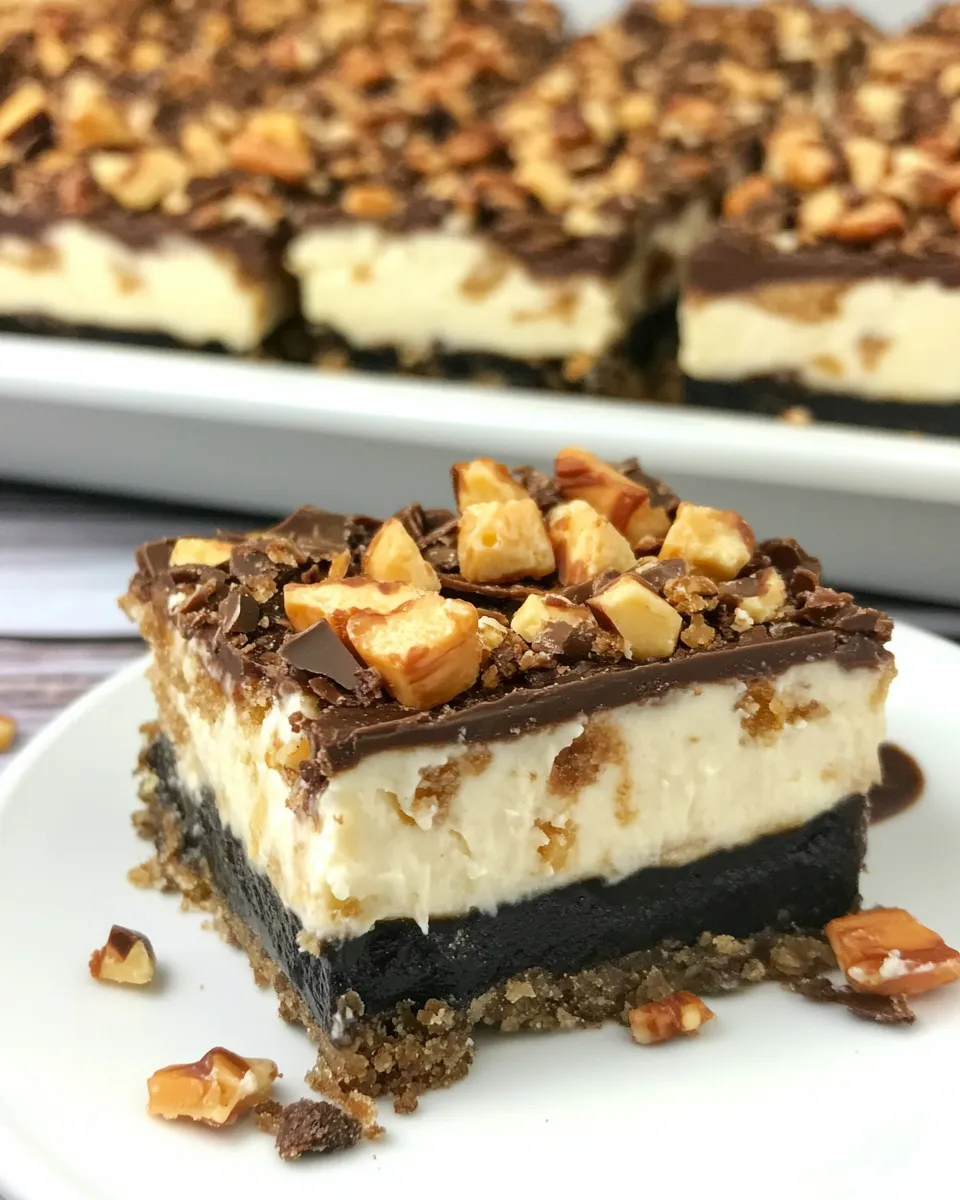 Delicious Butterfinger Cheesecake Bars shot