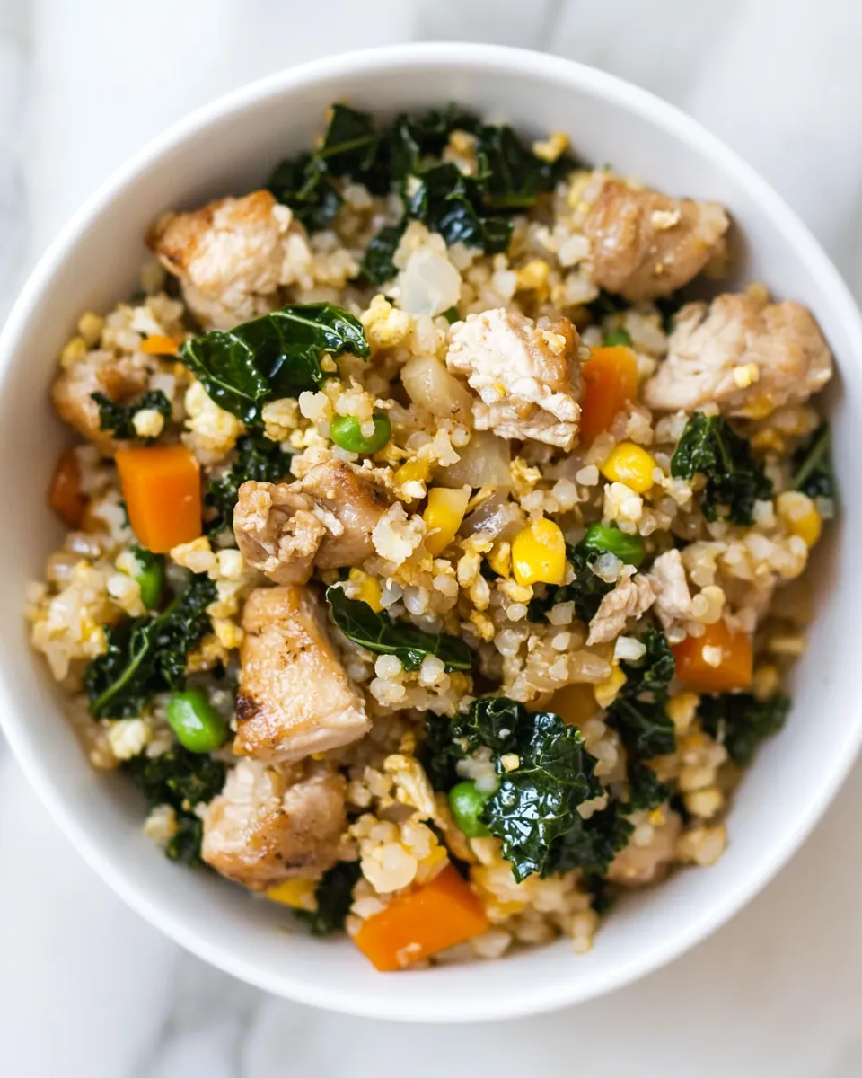 Delicious Cauliflower Fried Rice with Kale & Chicken Recipe image