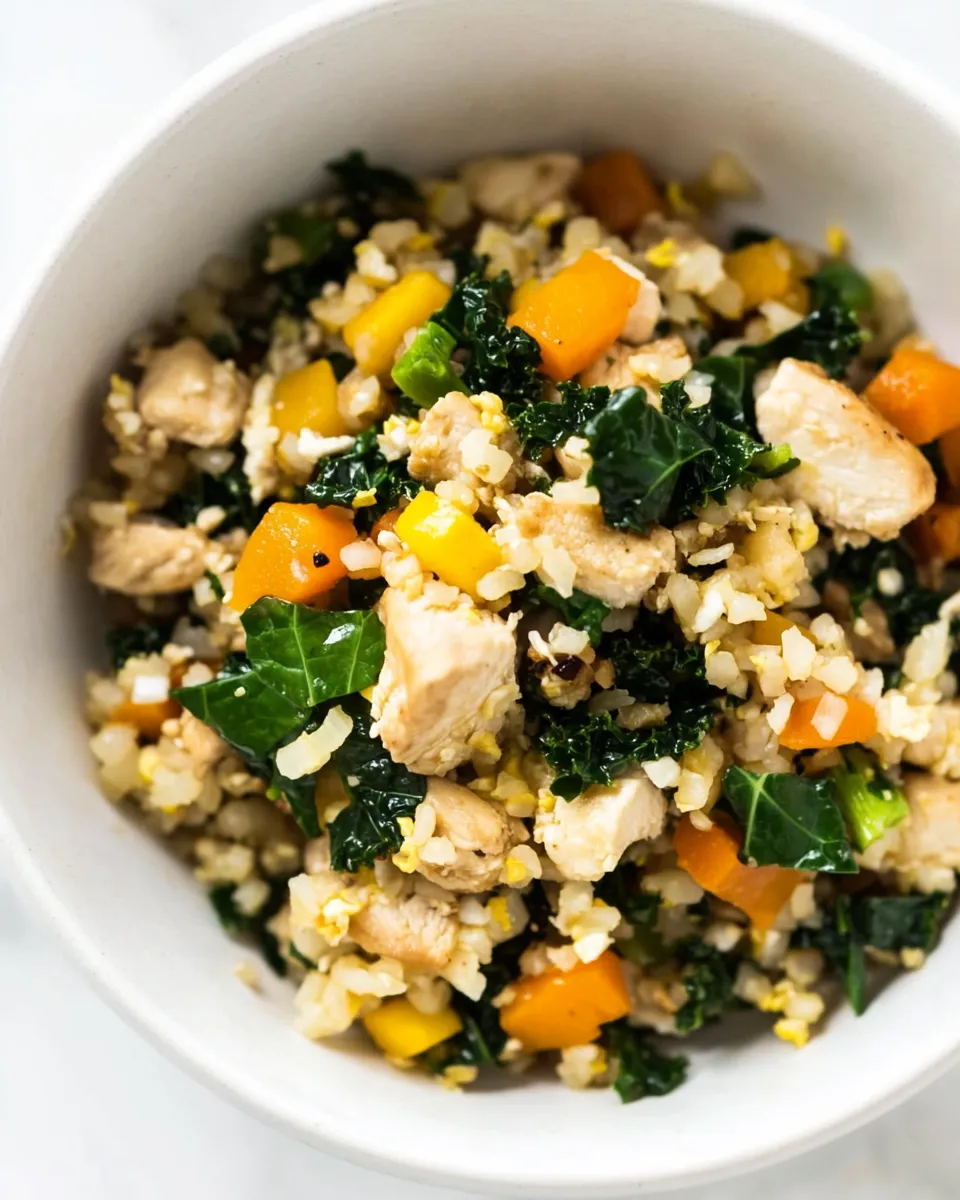 Healthy Cauliflower Fried Rice with Kale & Chicken Recipe recipe photo