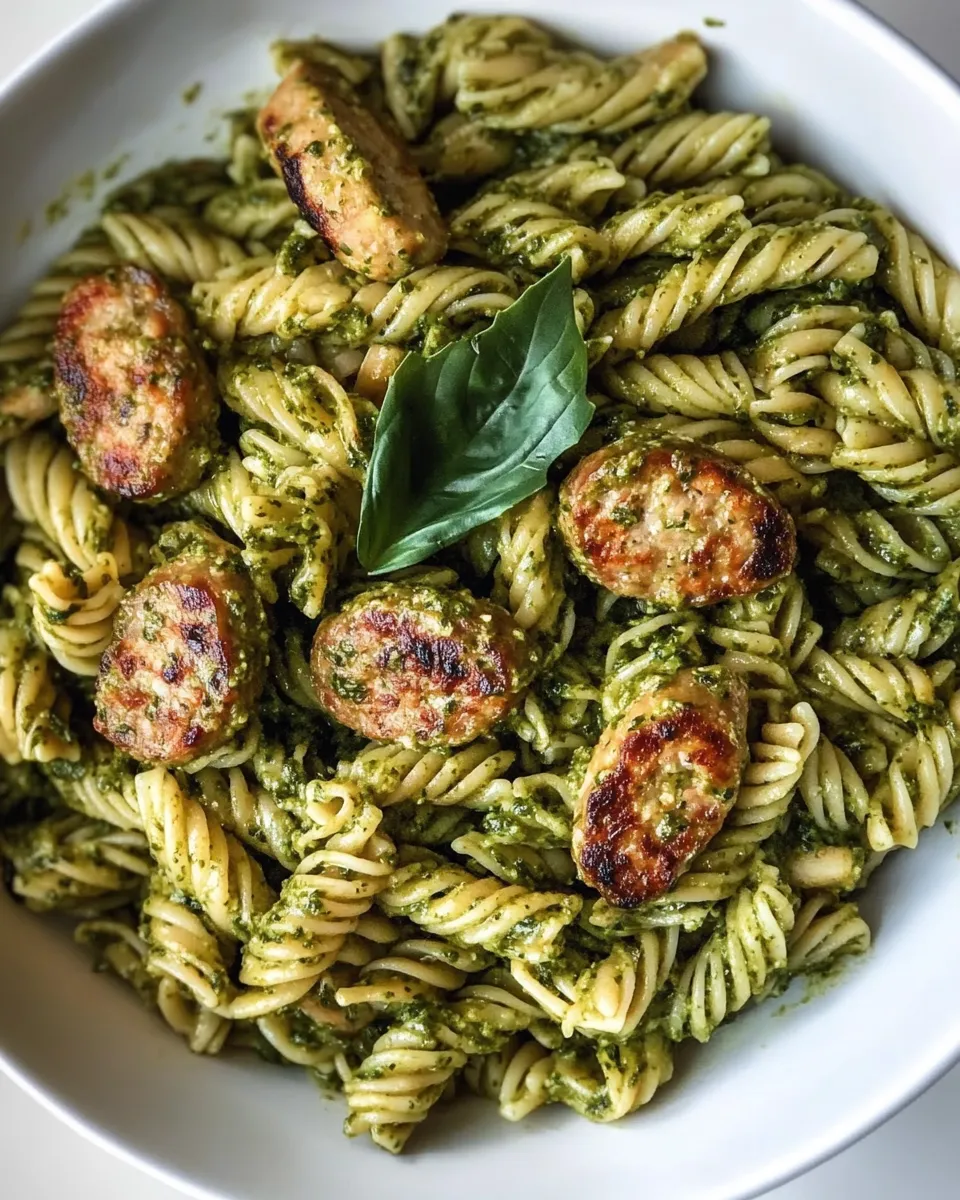 Quick Chicken Sausage Pesto Pasta dish photo