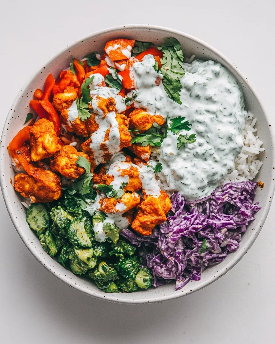 Delicious Chicken Tandoori Bowl with Minty Indian Yogurt Dressing Recipe image