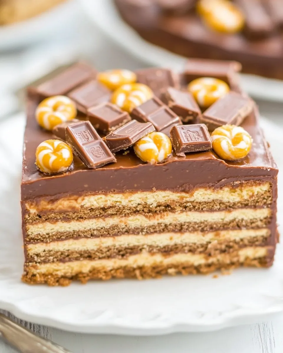 Delicious Chocolate Candy Bar Icebox Cake shot