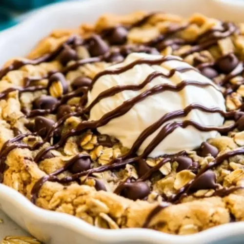 Homemade Chocolate Chip-Peanut Butter Oatmeal Skillet Cookie recipe photo