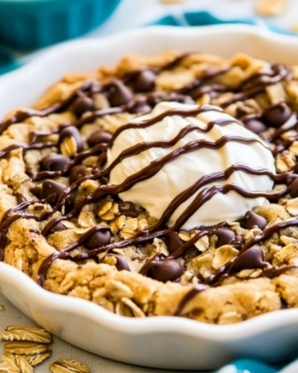 Homemade Chocolate Chip-Peanut Butter Oatmeal Skillet Cookie recipe photo