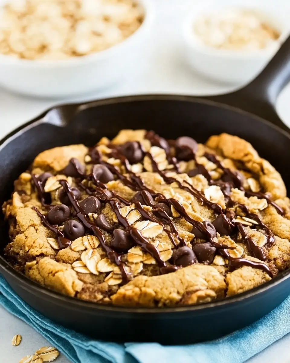 Classic Chocolate Chip-Peanut Butter Oatmeal Skillet Cookie image