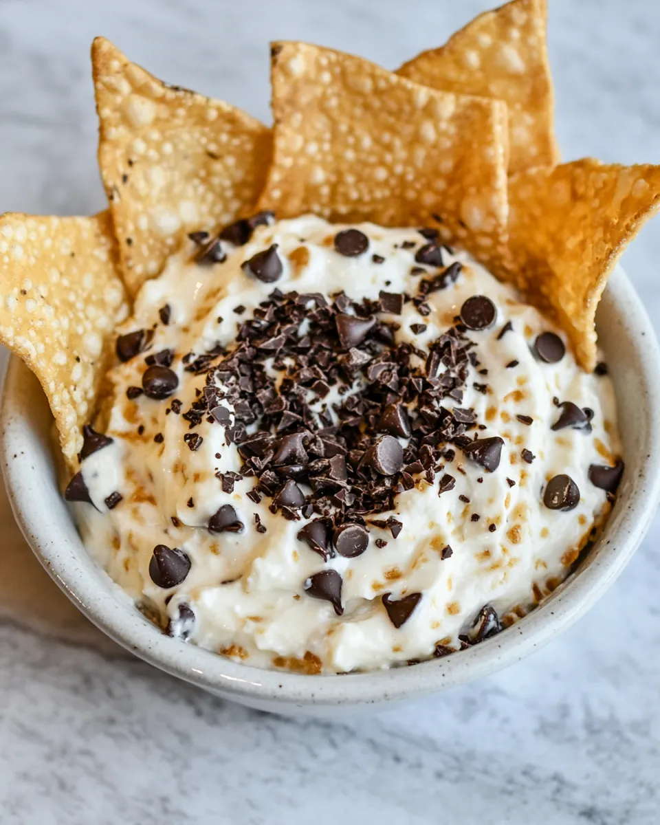 Easy Chocolate Chip Cannoli Dip with Wonton Chips photo