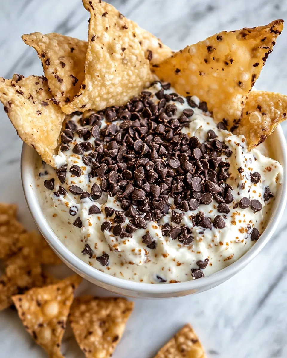 Delicious Chocolate Chip Cannoli Dip with Wonton Chips image