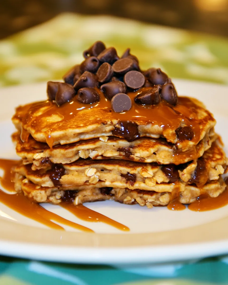 Easy Chocolate Chip Oatmeal Cookie Pancakes shot