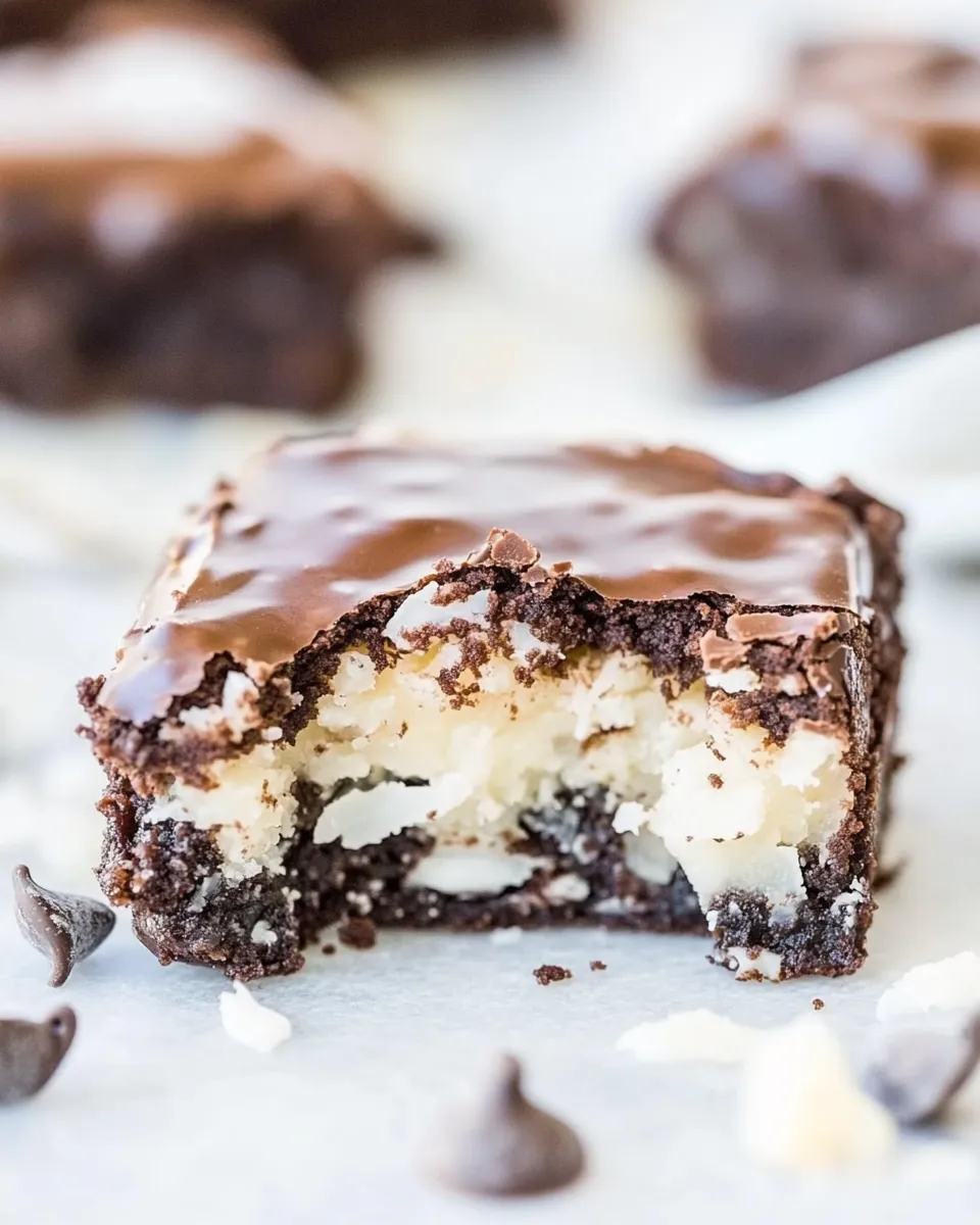 Classic Chocolate Coconut Mounds Bar Brownies shot