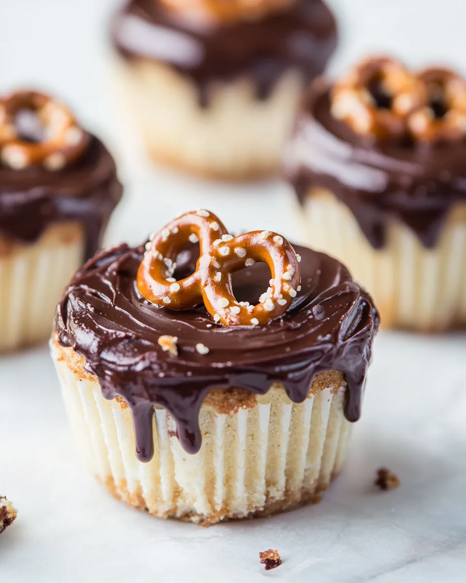 Delicious Chocolate Covered Peanut Butter Pretzel Cheesecake Cupcakes image