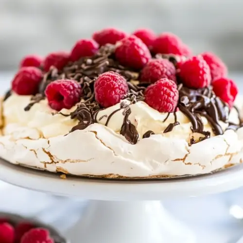Homemade Chocolate Pavlova with Mascarpone and Raspberries photo