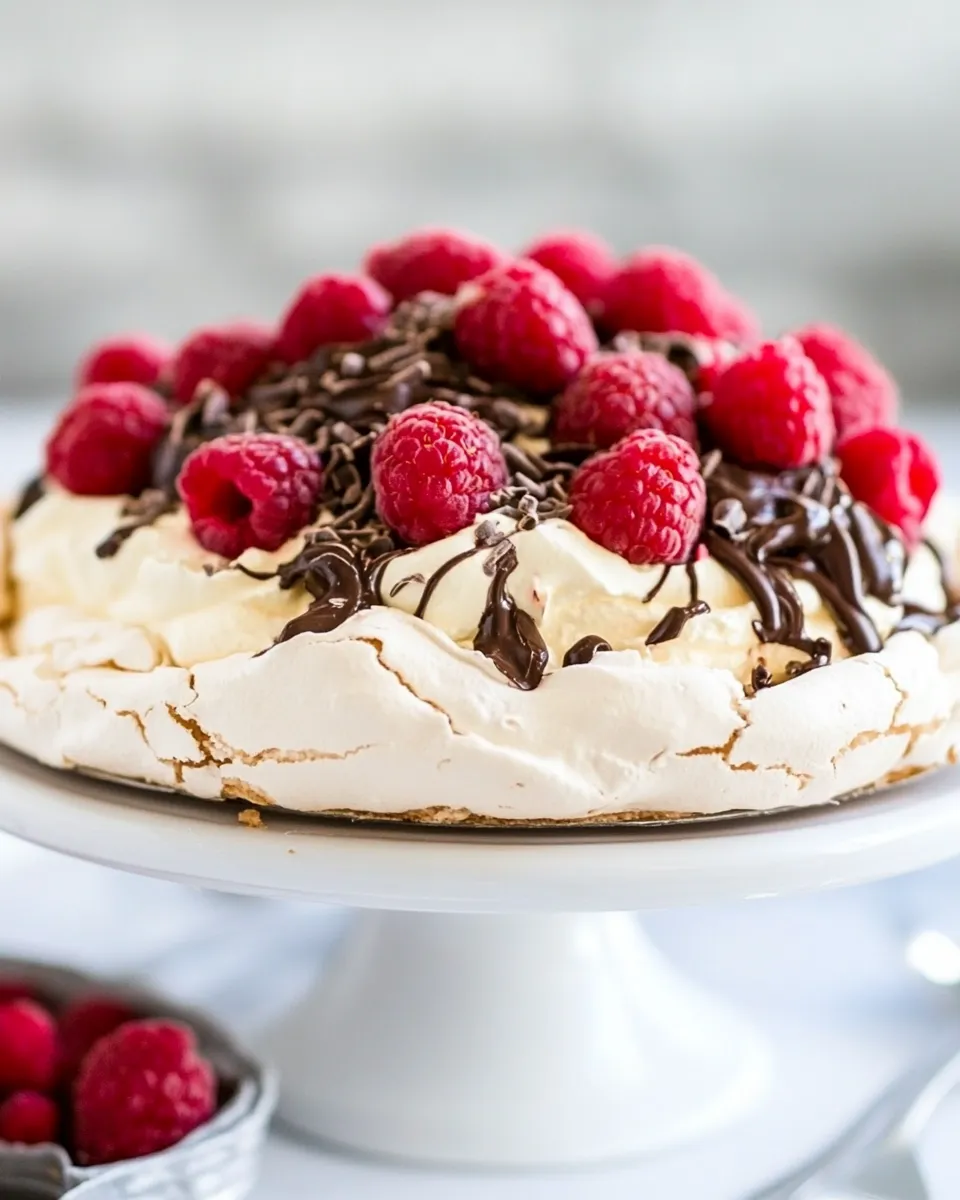 Homemade Chocolate Pavlova with Mascarpone and Raspberries photo