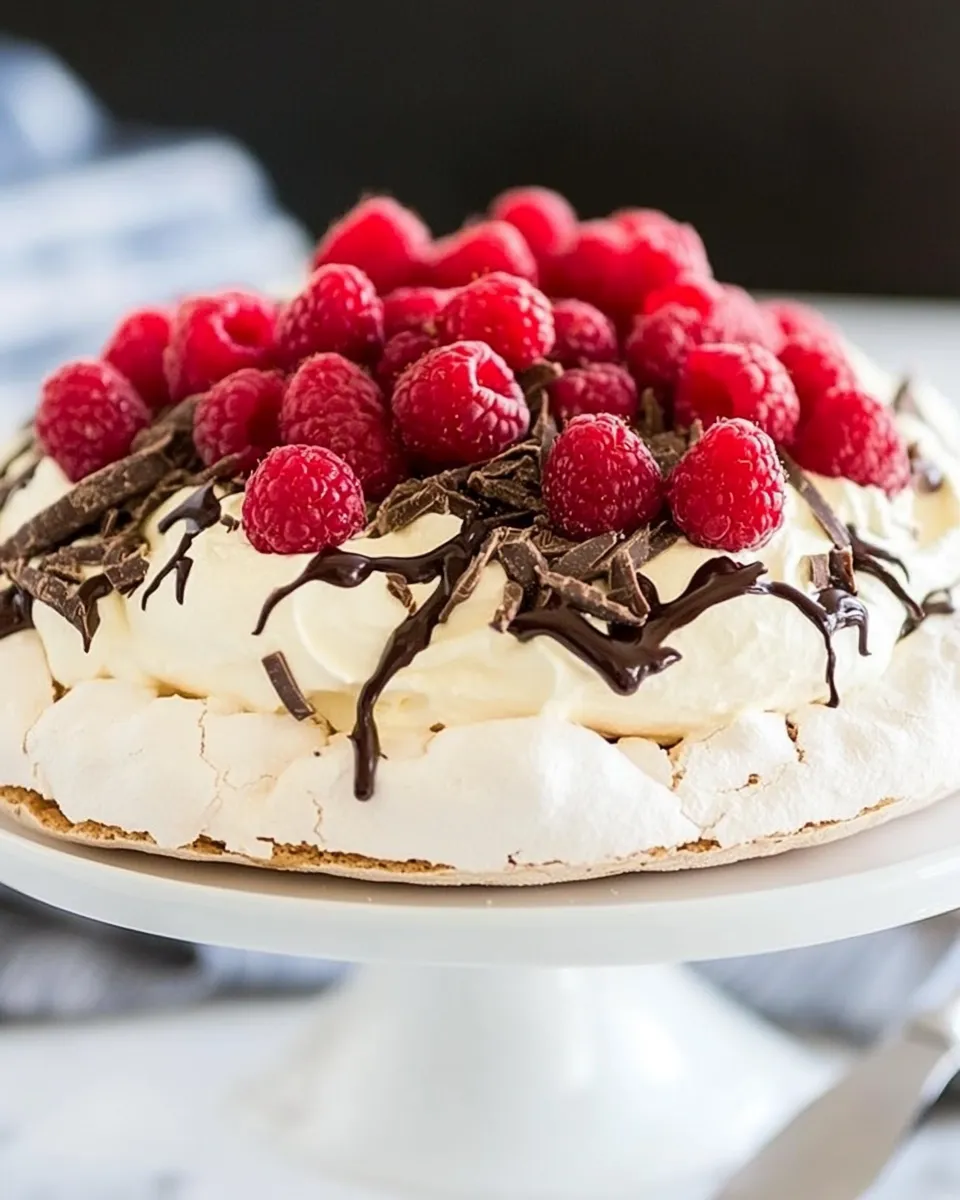 Delicious Chocolate Pavlova with Mascarpone and Raspberries shot
