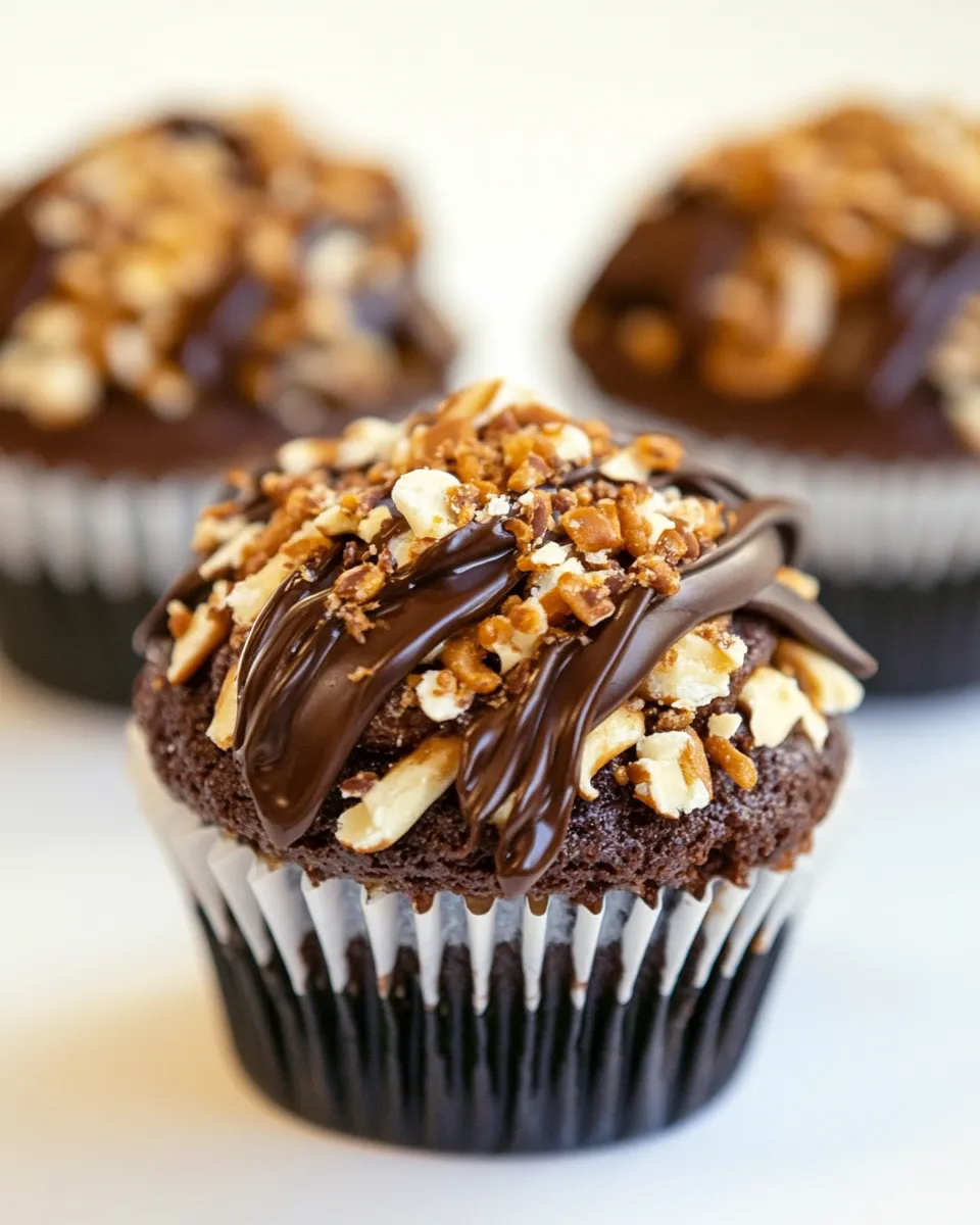 Easy Chocolate, Peanut Butter and Pretzel Cupcakes recipe photo