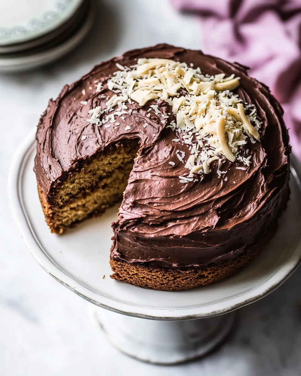 Best Coconut Banana Cake with Chocolate Frosting. shot