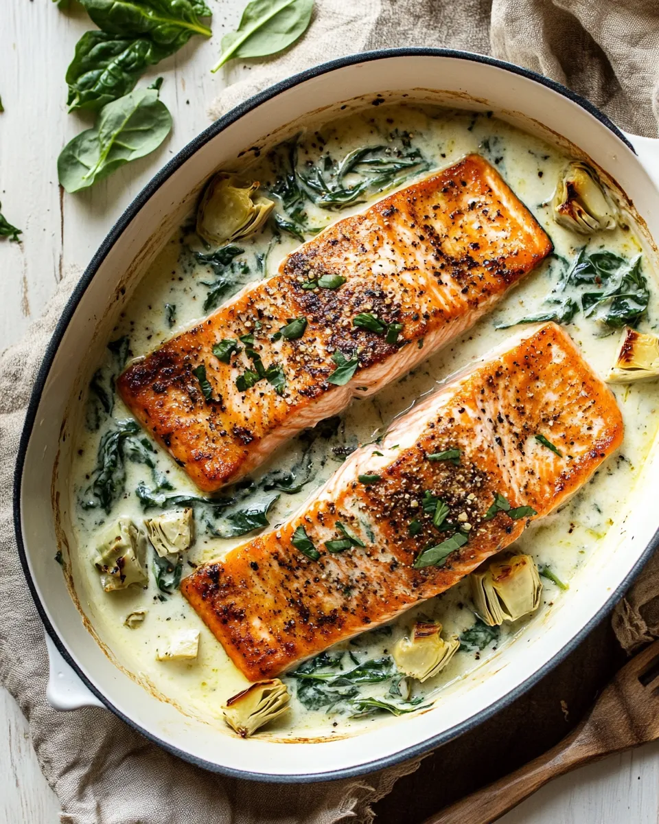 Delicious Creamy Spinach and Artichoke Salmon. image