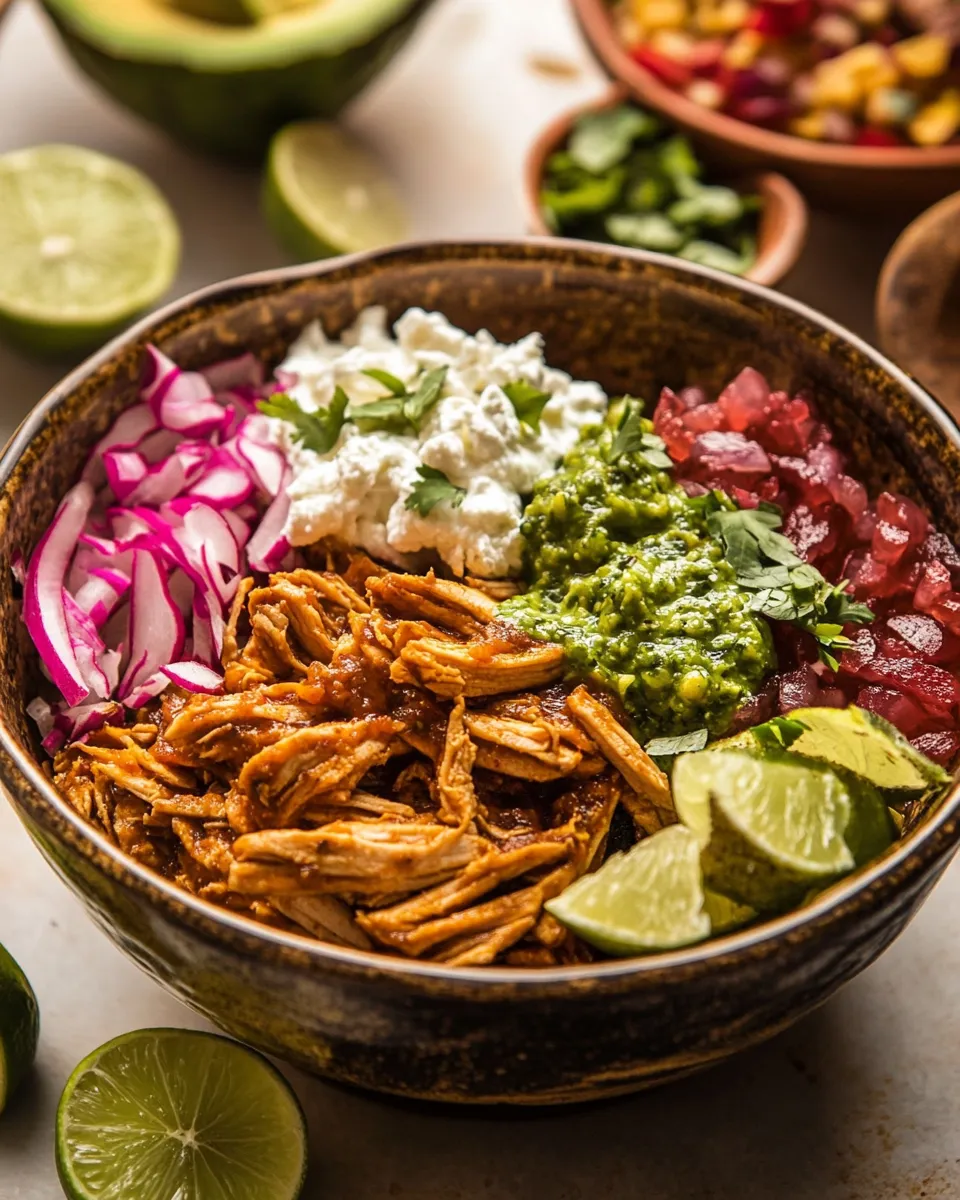 Classic Crockpot Salsa Verde Chicken Tortilla Bowl. photo