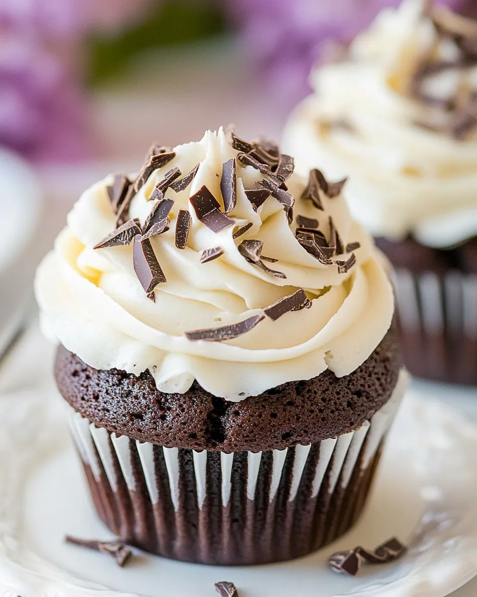 Delicious Dark Chocolate Cupcakes with White Chocolate Frosting image
