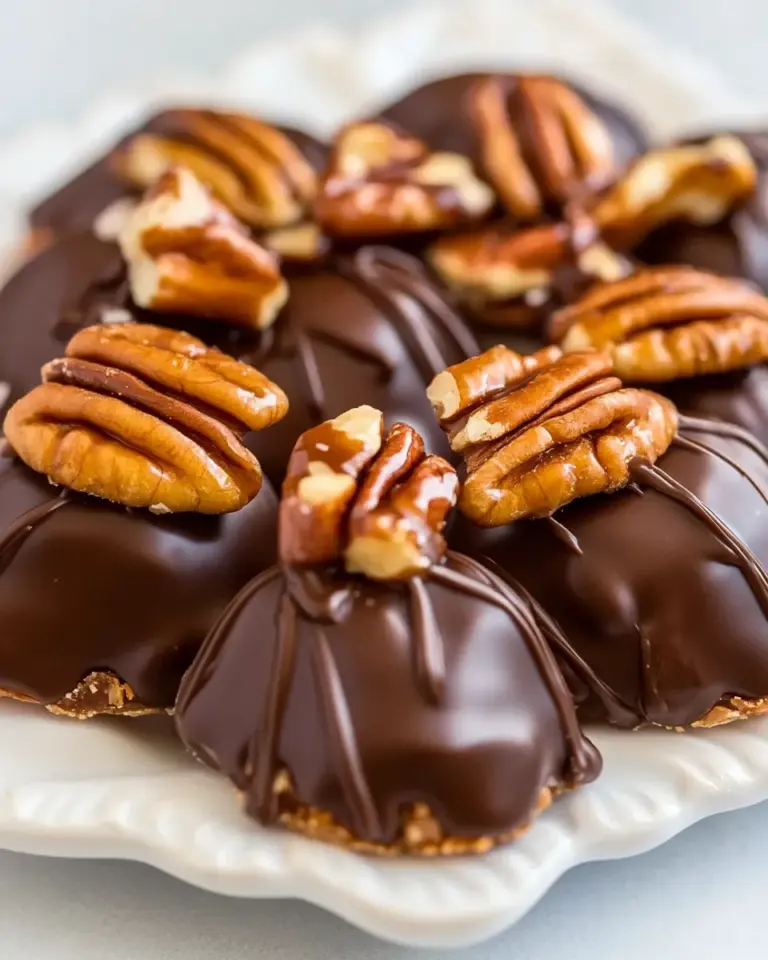 Homemade Dark Chocolate Salted Caramel Pecan Turtles recipe photo