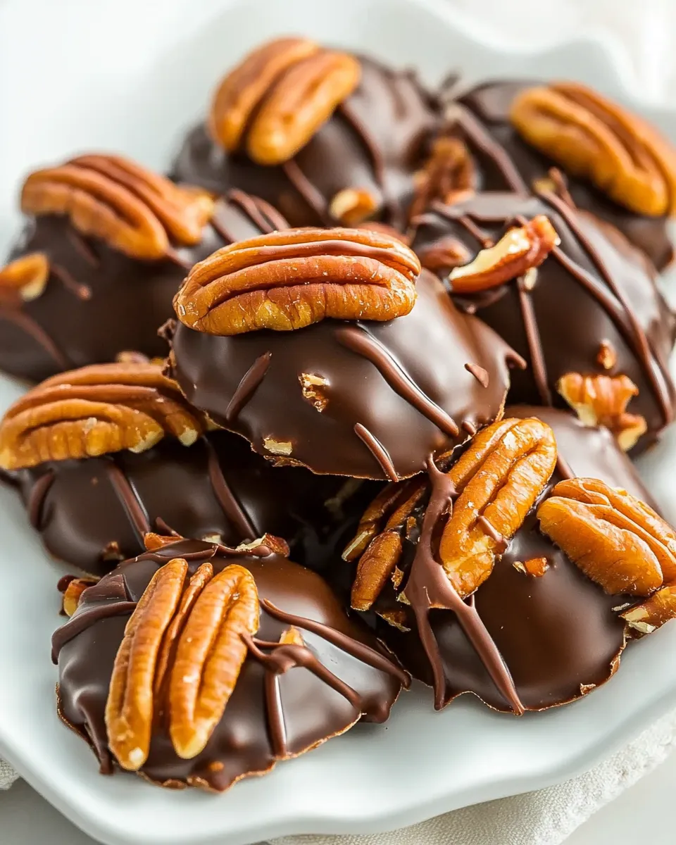 Easy Dark Chocolate Salted Caramel Pecan Turtles food shot