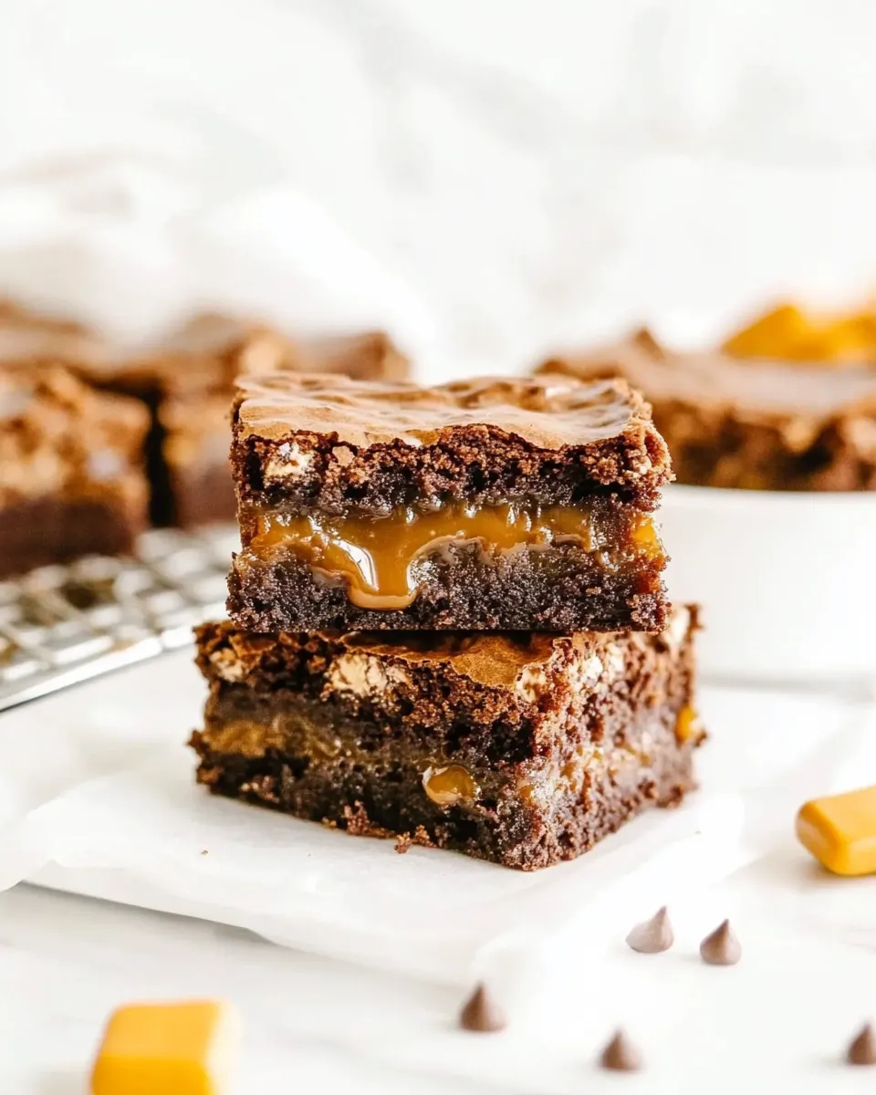 Quick Easy Caramel Brownies (Made with Cake Mix!) shot