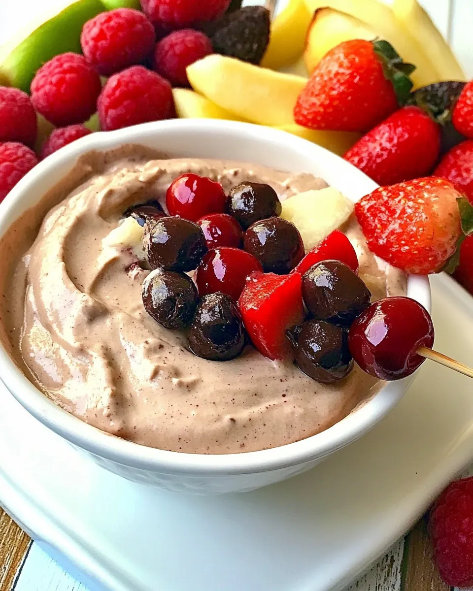 Delicious Easy Chocolate Cherry Yogurt Dip with Fruit Kabobs image