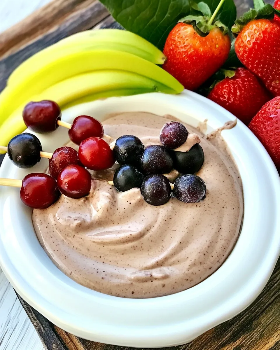 Best Easy Chocolate Cherry Yogurt Dip with Fruit Kabobs recipe photo
