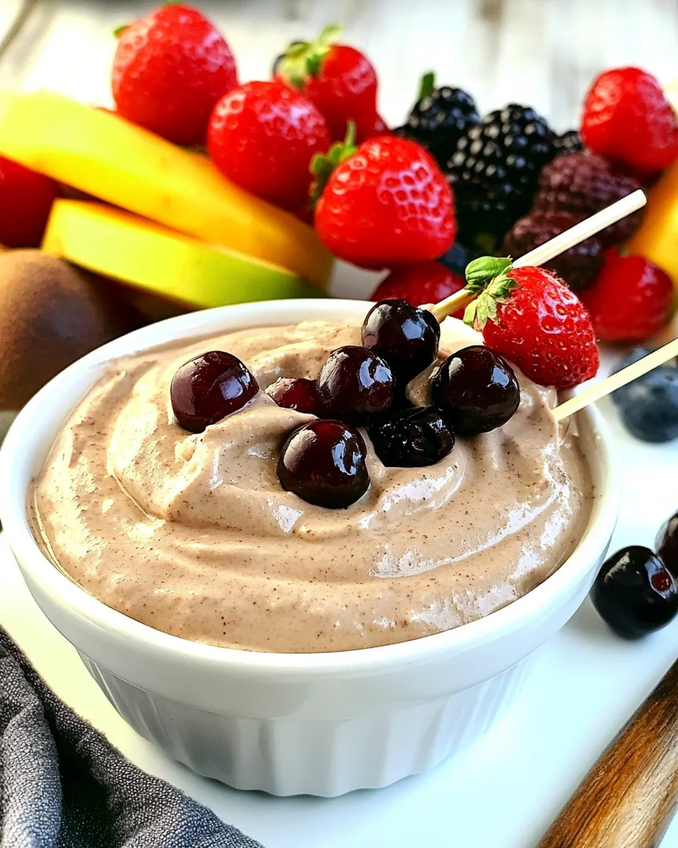 Quick Easy Chocolate Cherry Yogurt Dip with Fruit Kabobs shot