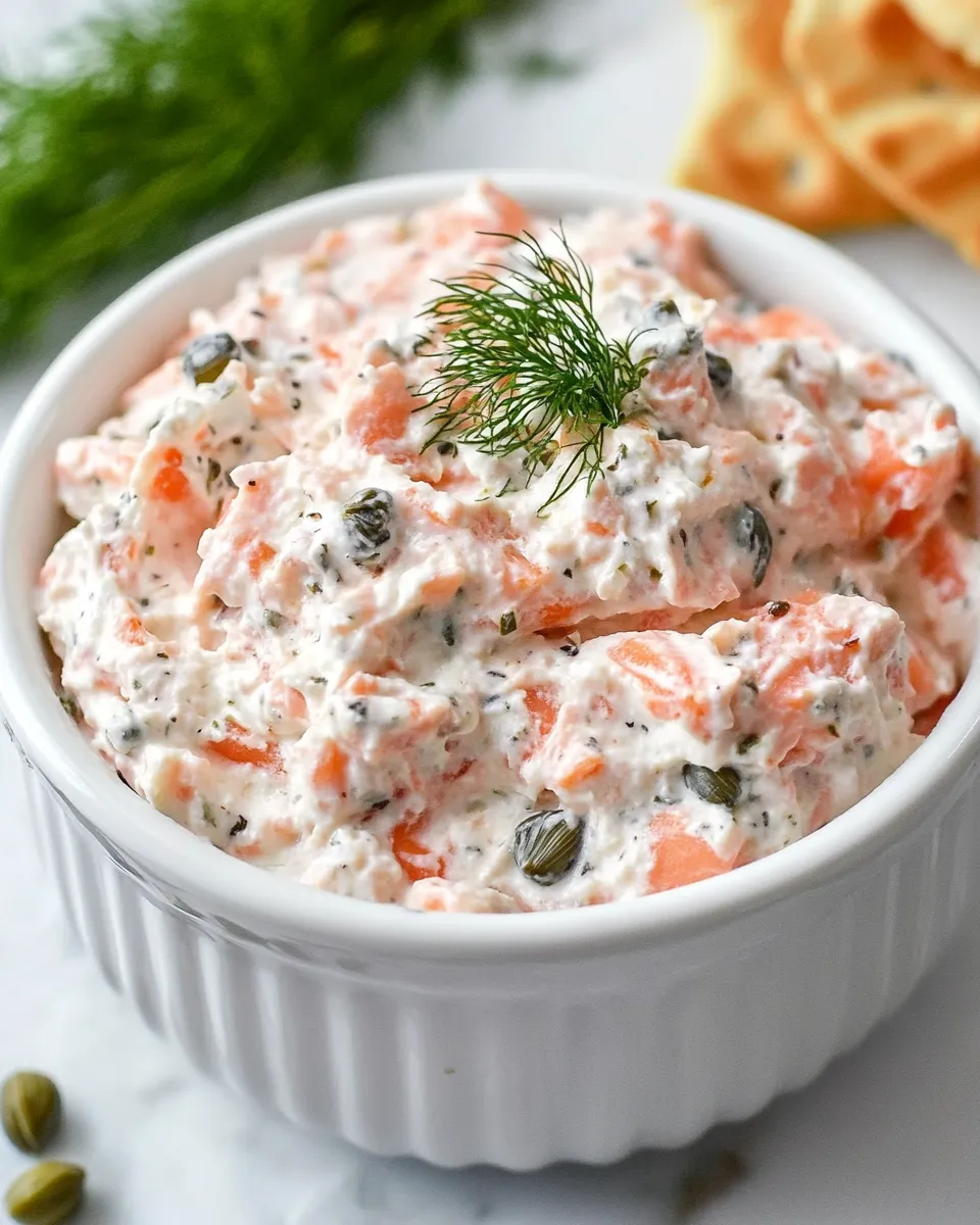 Quick Easy Smoked Salmon Dip with Capers food shot