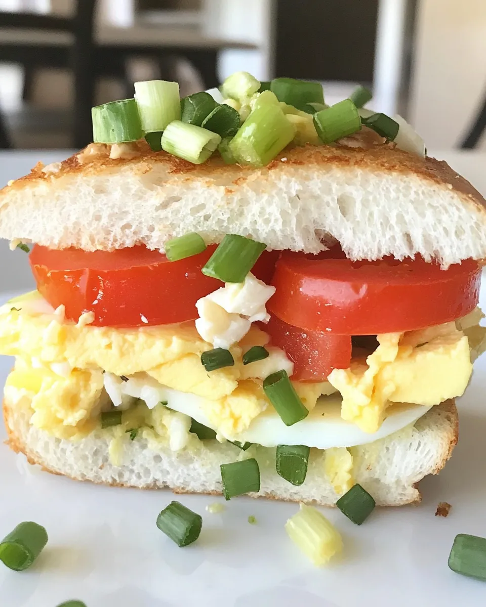 Delicious Egg Tomato and Scallion Sandwich shot