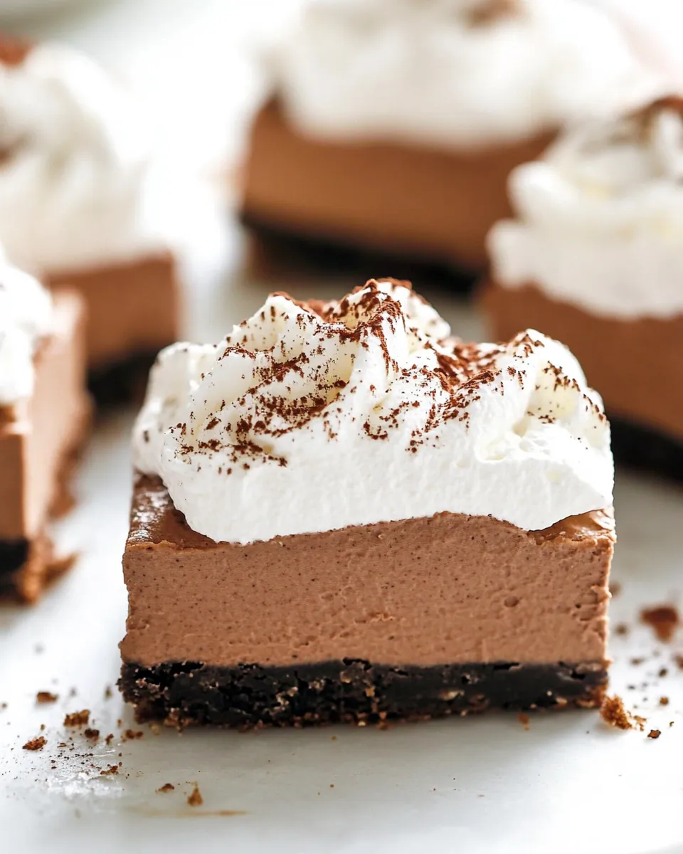 Delicious French Silk Pie Bars food shot