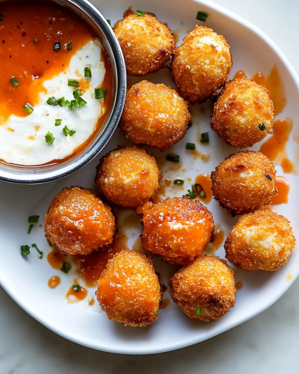 Tasty Fried Buffalo Goat Cheese Balls. food shot