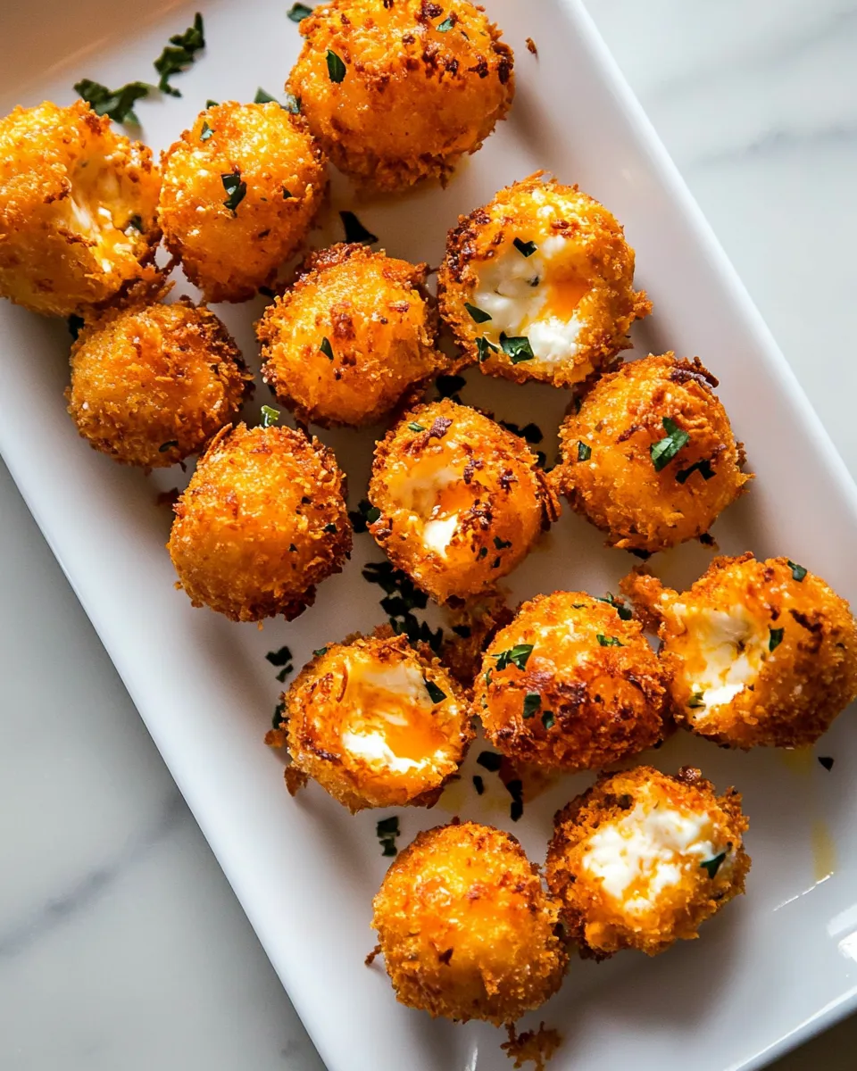 Quick Fried Buffalo Goat Cheese Balls. shot