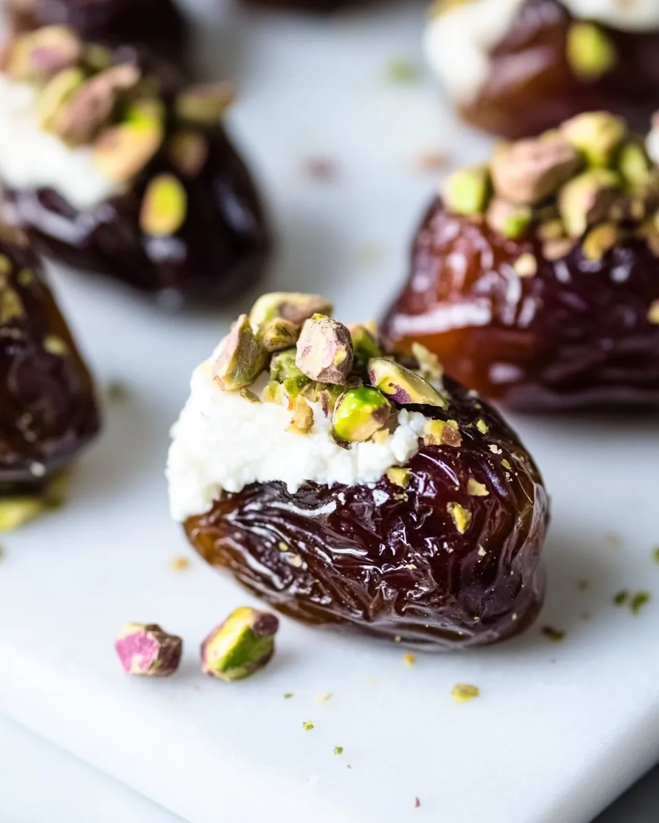 Delicious Goat Cheese Stuffed Dates with Pistachios shot