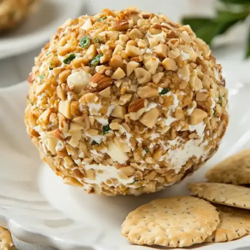 Homemade Cheeseball with Nuts and Crackers photo