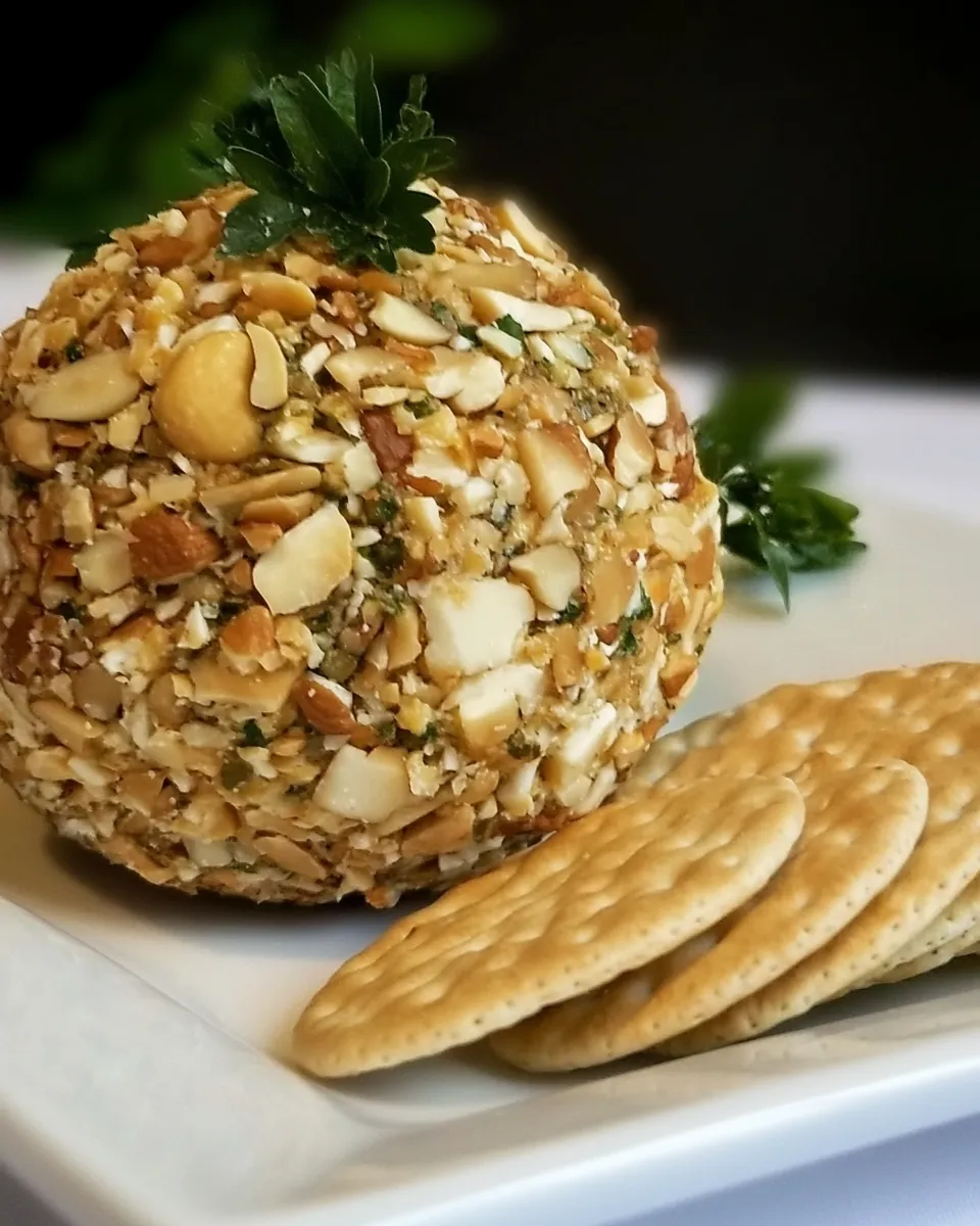 Amazing Homemade Cheeseball with Nuts and Crackers image