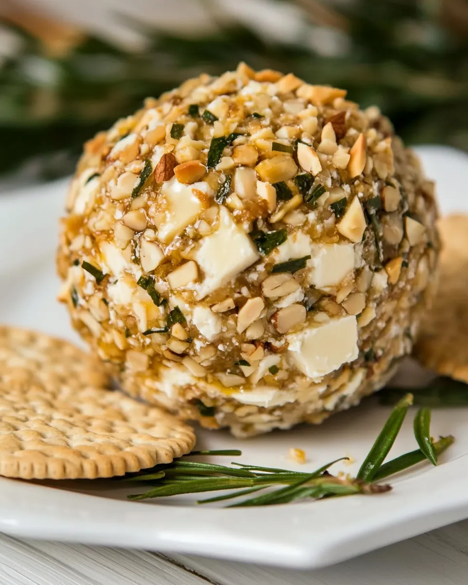 Easy Homemade Cheeseball with Nuts and Crackers food shot