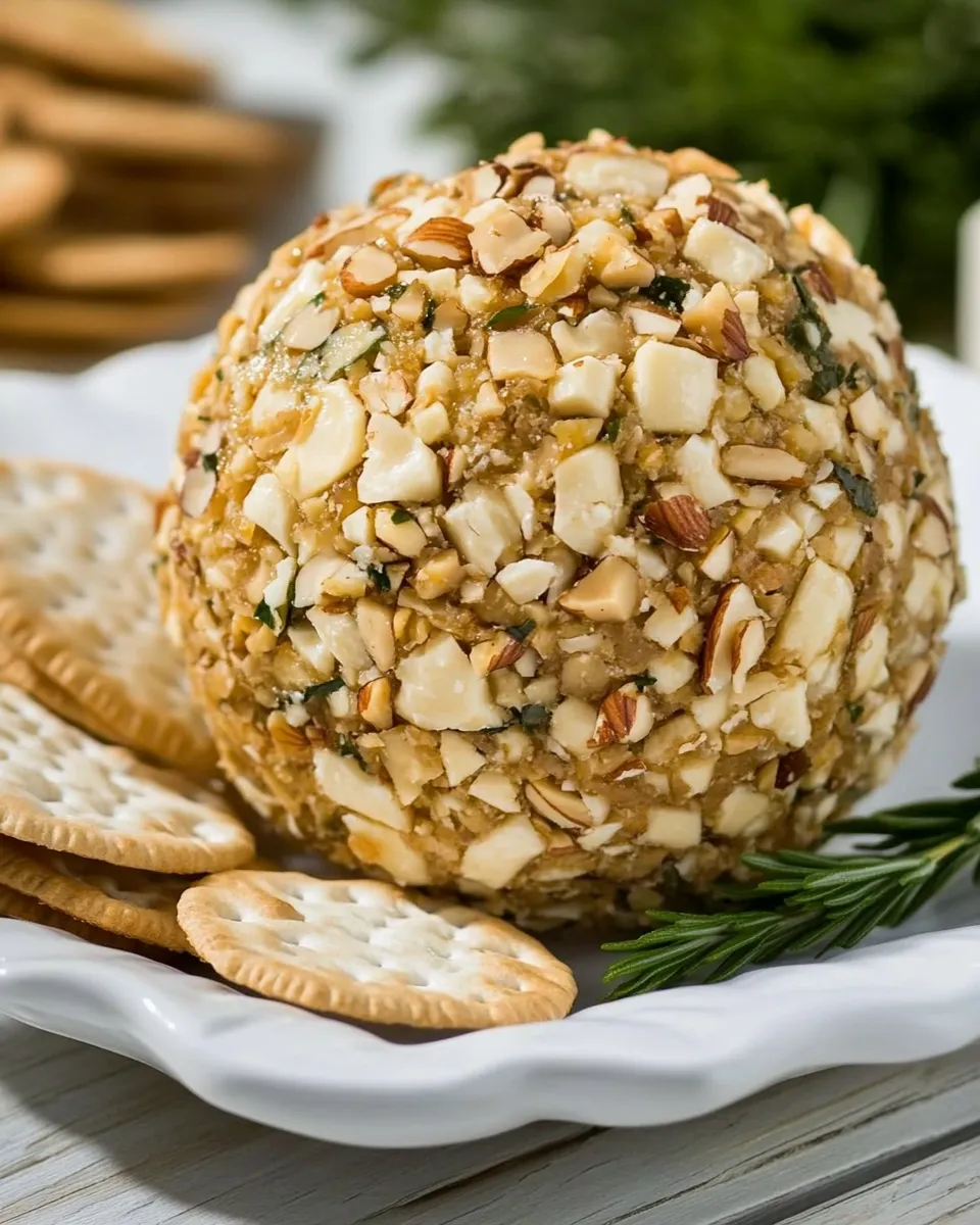 Ultimate Homemade Cheeseball with Nuts and Crackers dish image