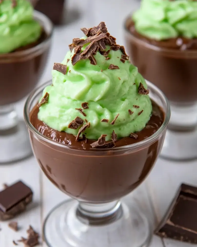 Delicious Homemade Chocolate Pudding Cups with Mint Grasshopper Cream recipe photo