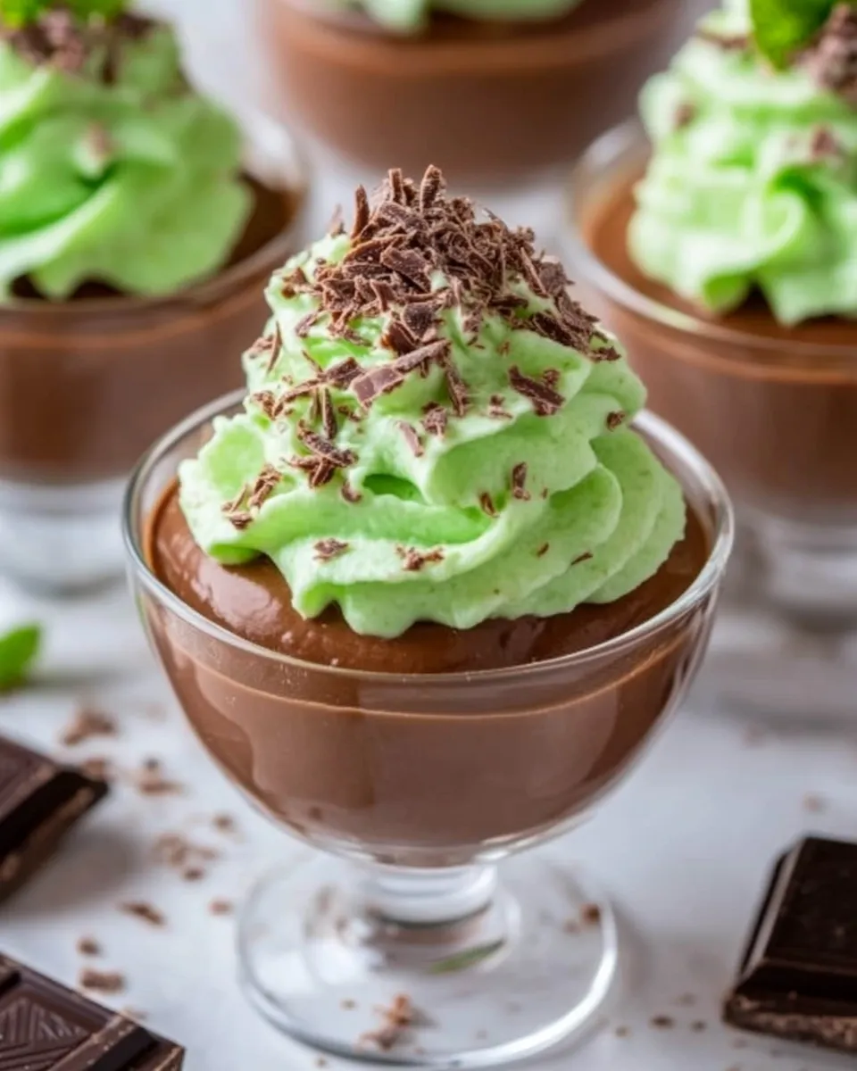 Classic Homemade Chocolate Pudding Cups with Mint Grasshopper Cream image