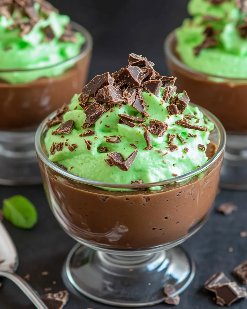 Tasty Homemade Chocolate Pudding Cups with Mint Grasshopper Cream dish photo