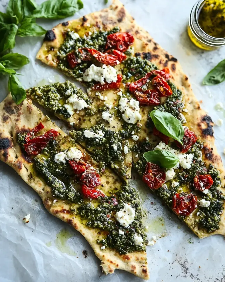Homemade Hummus Flatbread with Sun-Dried Tomatoes & Pesto photo
