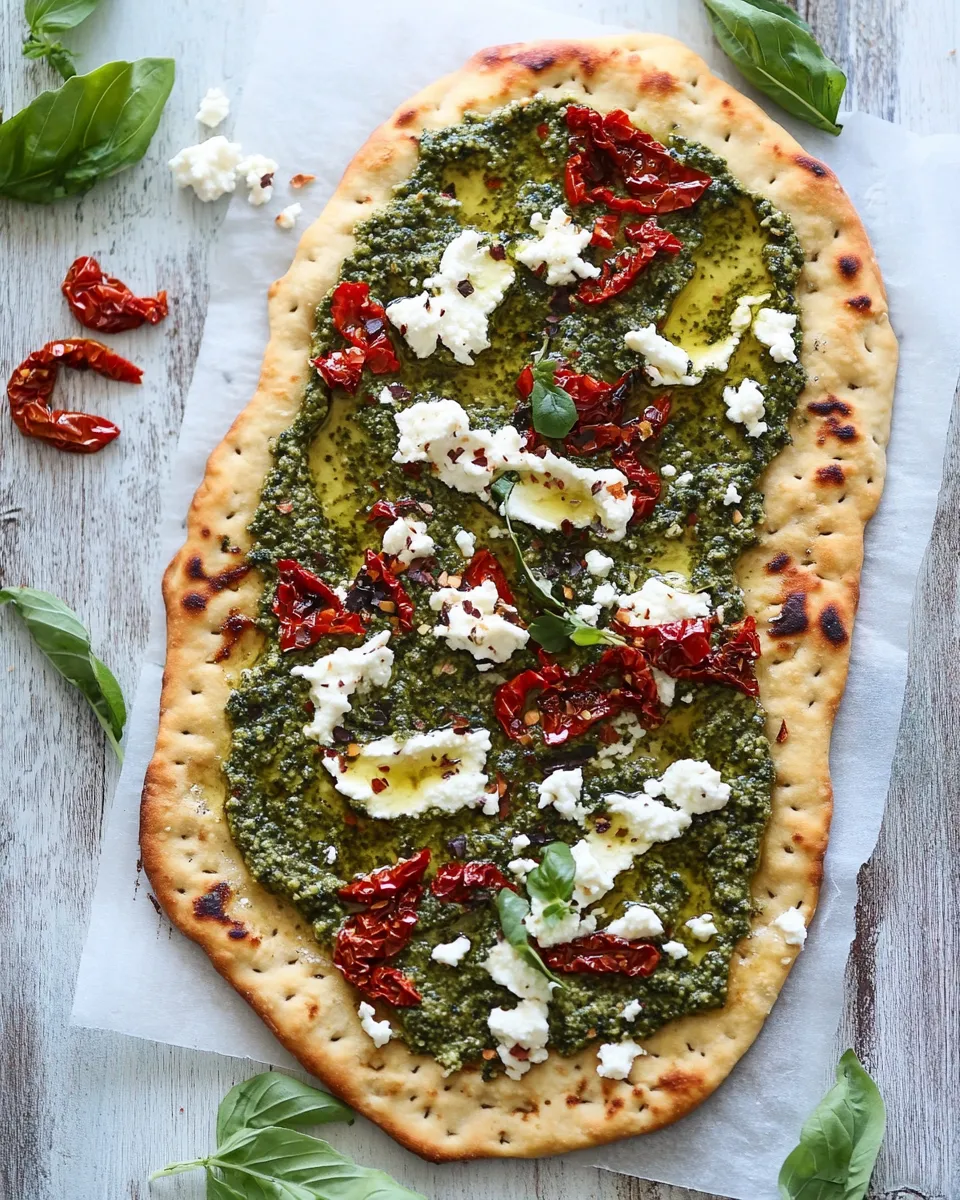 Classic Hummus Flatbread with Sun-Dried Tomatoes & Pesto image
