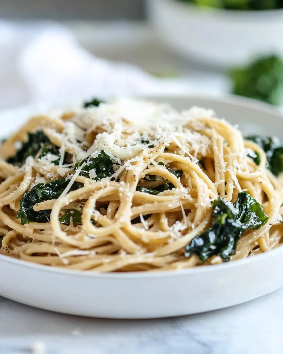Healthy Kale Cacio e Pepe. recipe photo