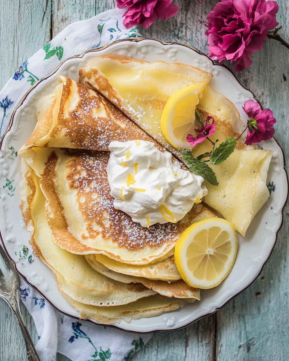 Easy Lemon Sugar Crepes with Whipped Cream Cheese. food shot