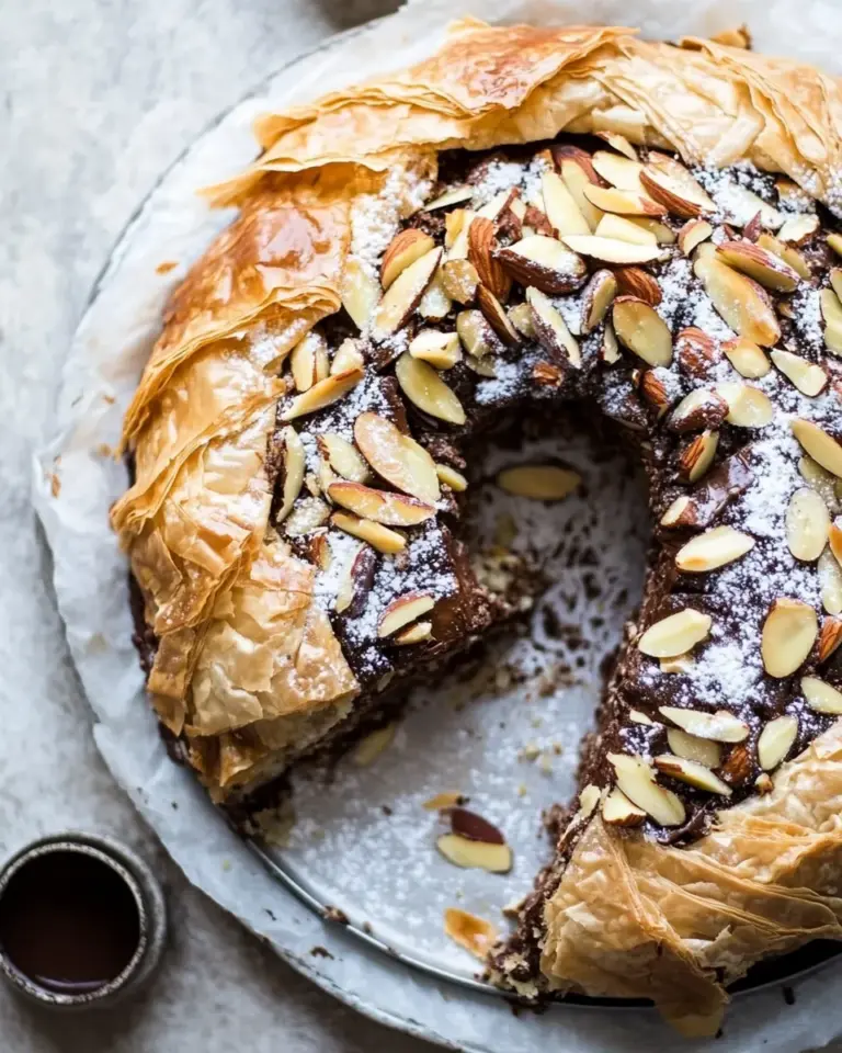 Sweet Moroccan Chocolate Almond Phyllo Cake (Snake Cake). photo