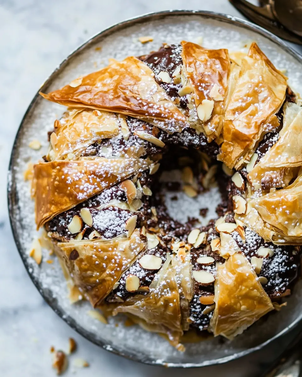 Easy Moroccan Chocolate Almond Phyllo Cake (Snake Cake). dish image