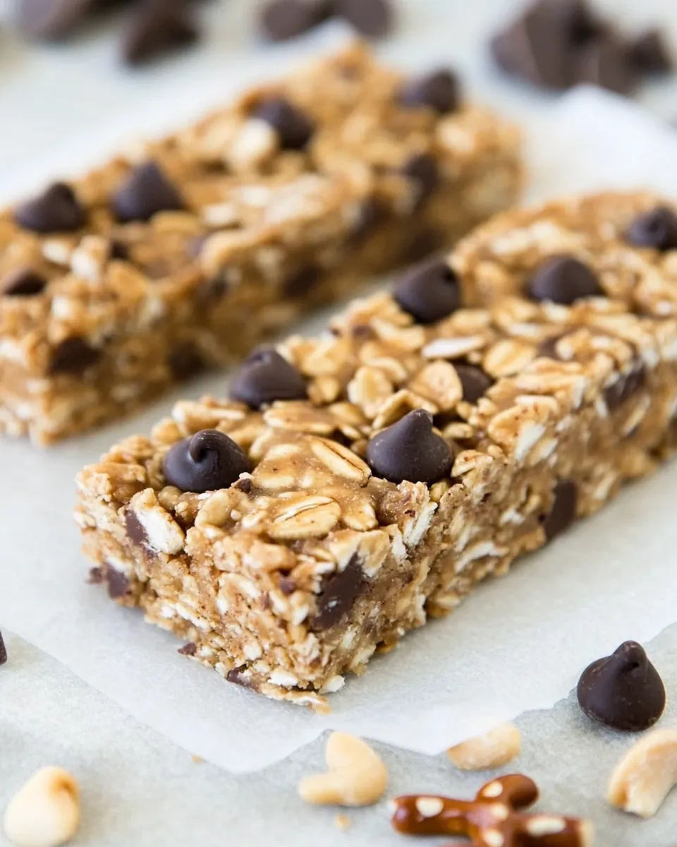 Easy No-Bake Peanut Butter Pretzel Chocolate Chip Granola Bars image