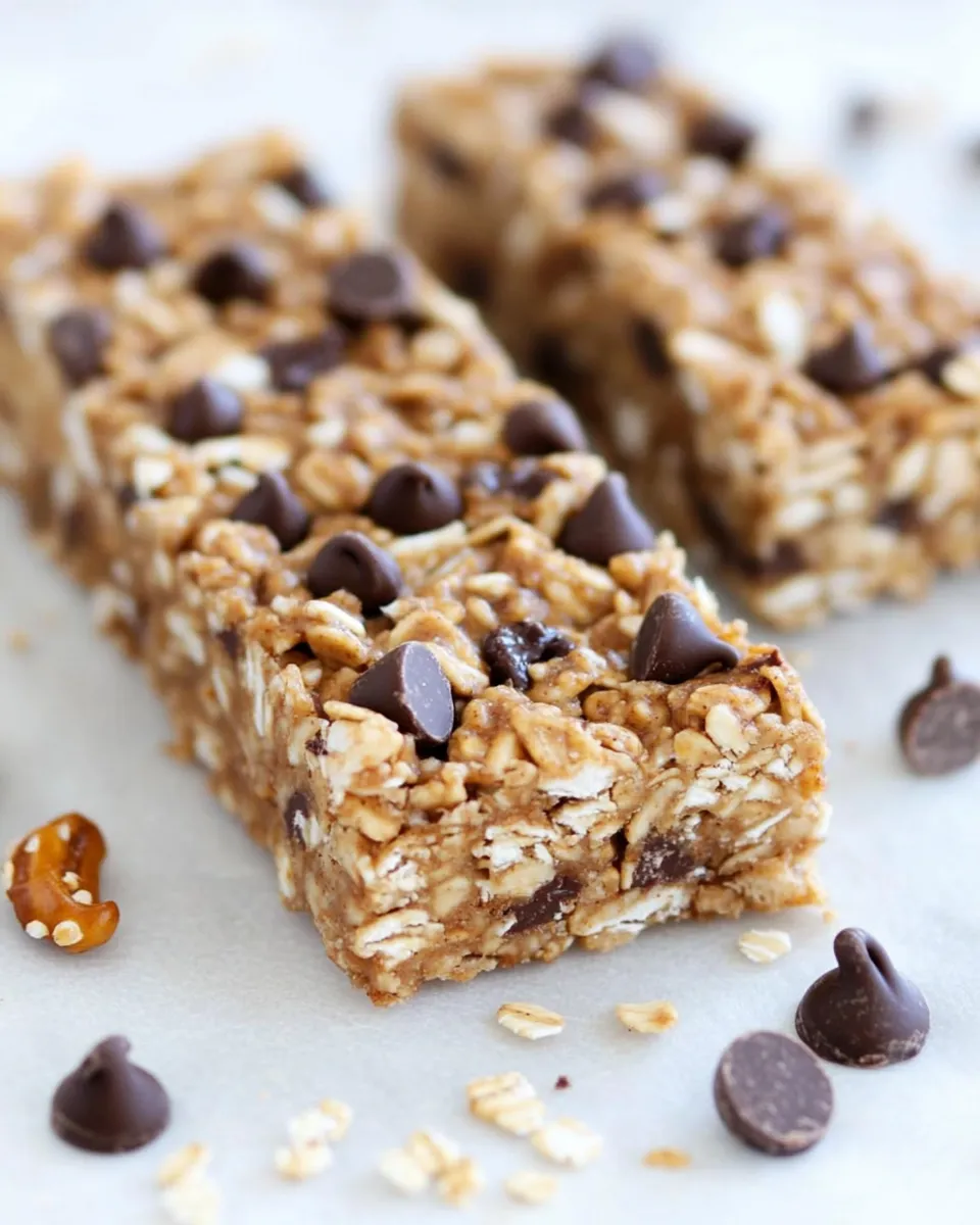 Delicious No-Bake Peanut Butter Pretzel Chocolate Chip Granola Bars shot