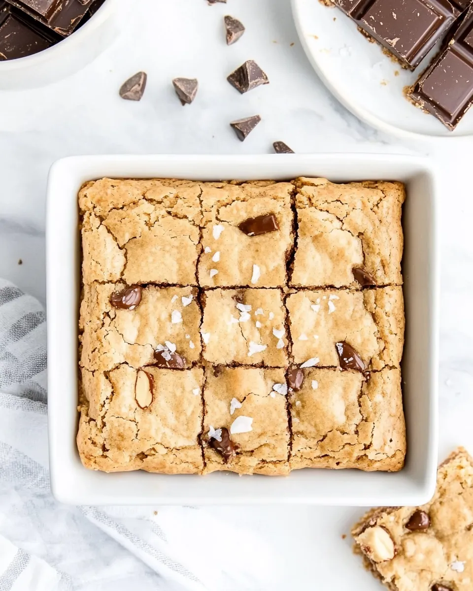Homemade One-Bowl Almond Chocolate Chunk Blondies with Sea Salt shot